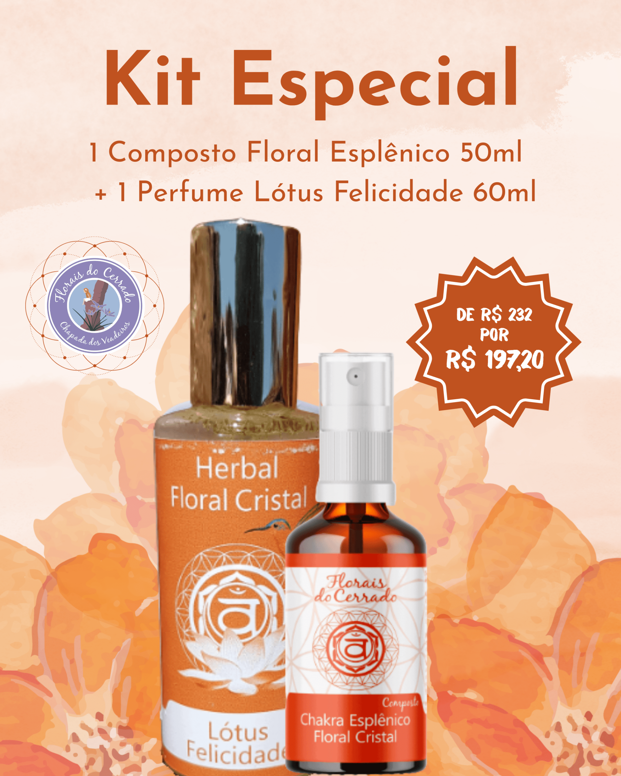 Kit Composto Especial Composto Floral Chakra Esplênico + Perfume Lótus Felicidade